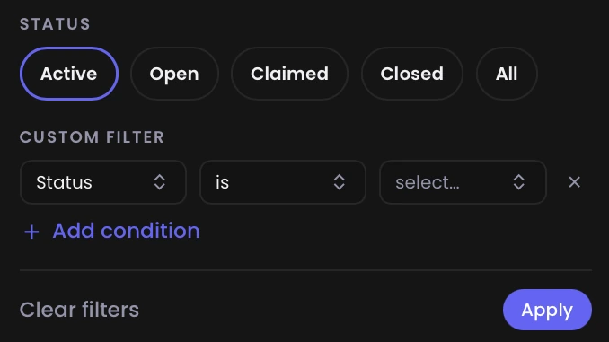 Filter the queue by status or build a custom condition