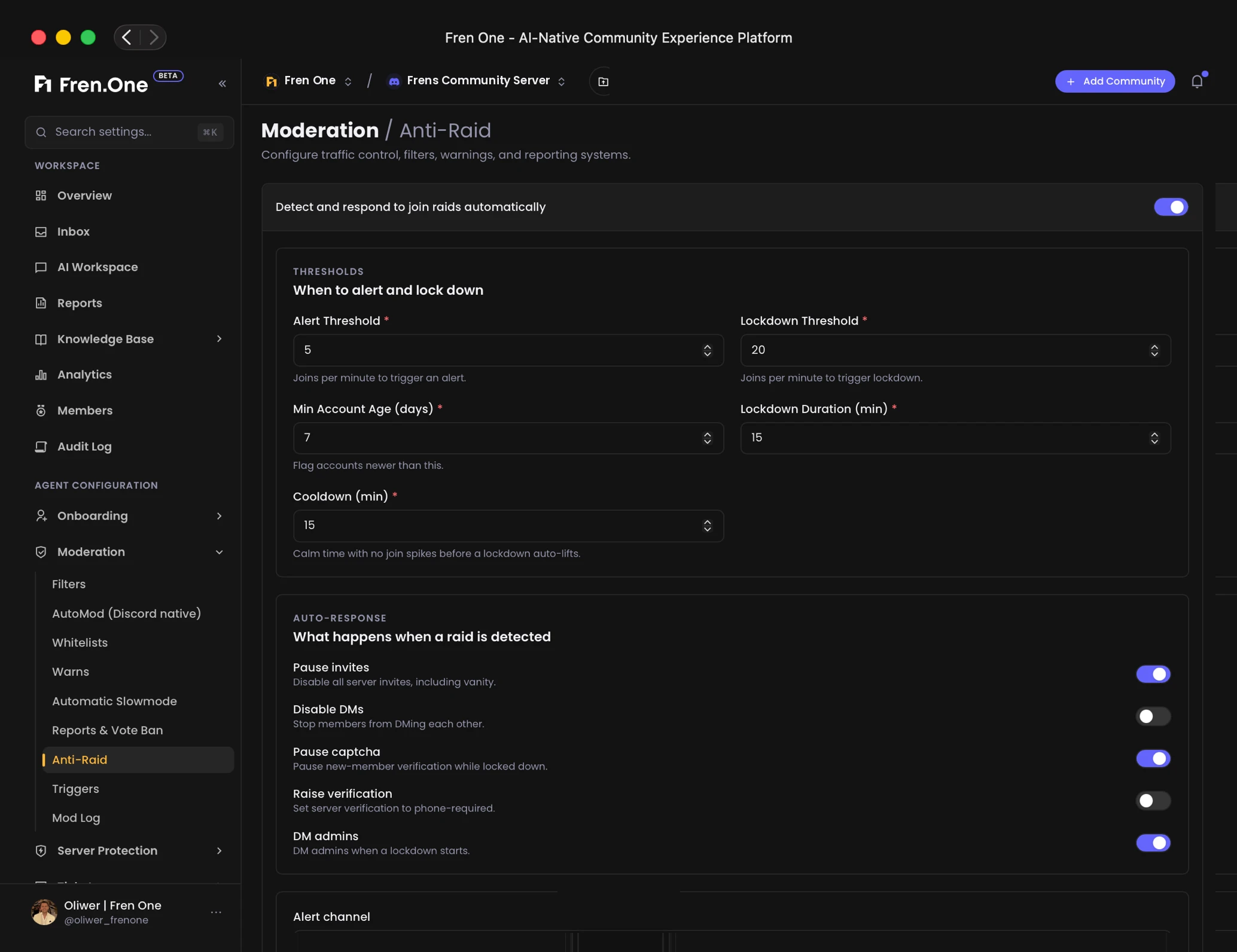 Fren One anti-raid settings